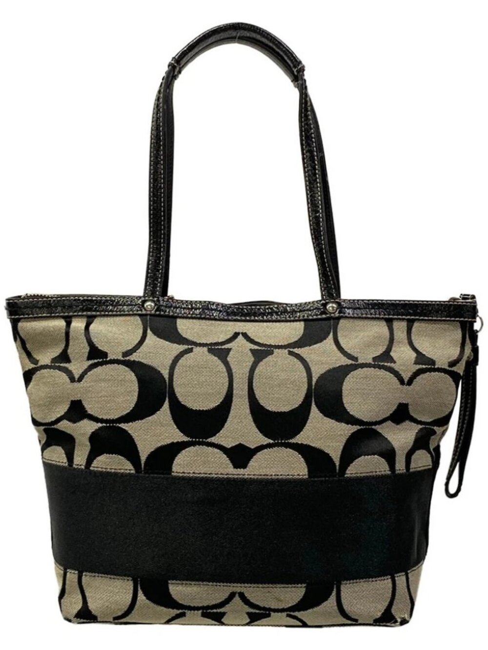 COACH F13548 Black Beige Leather Jacquard Shoulder Bag - Picture 3 of 12